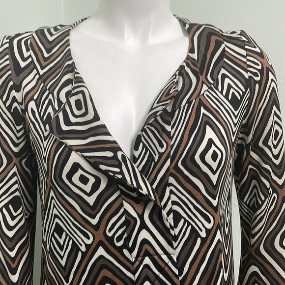 Diane Von Furstenberg Vintage Gaby Brown Diamond Geometric Silk Shift size 4 - Picture 2 of 8